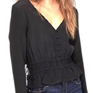 H&M Black Blouse - Boho/Peasant Style - Buttons and Ties - Size 12 - NWOT